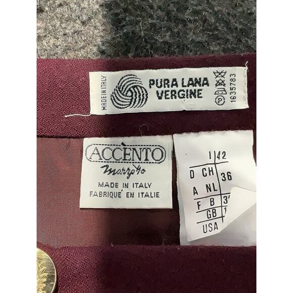 VTG Accento Made In Italy Wool Burgundy Gold Buttons Pencil skirt 8 - Picture 4 of 6